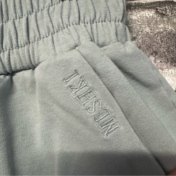Meshki lounge sweat shorts light blue green pockets cut off - Picture 4 of 9